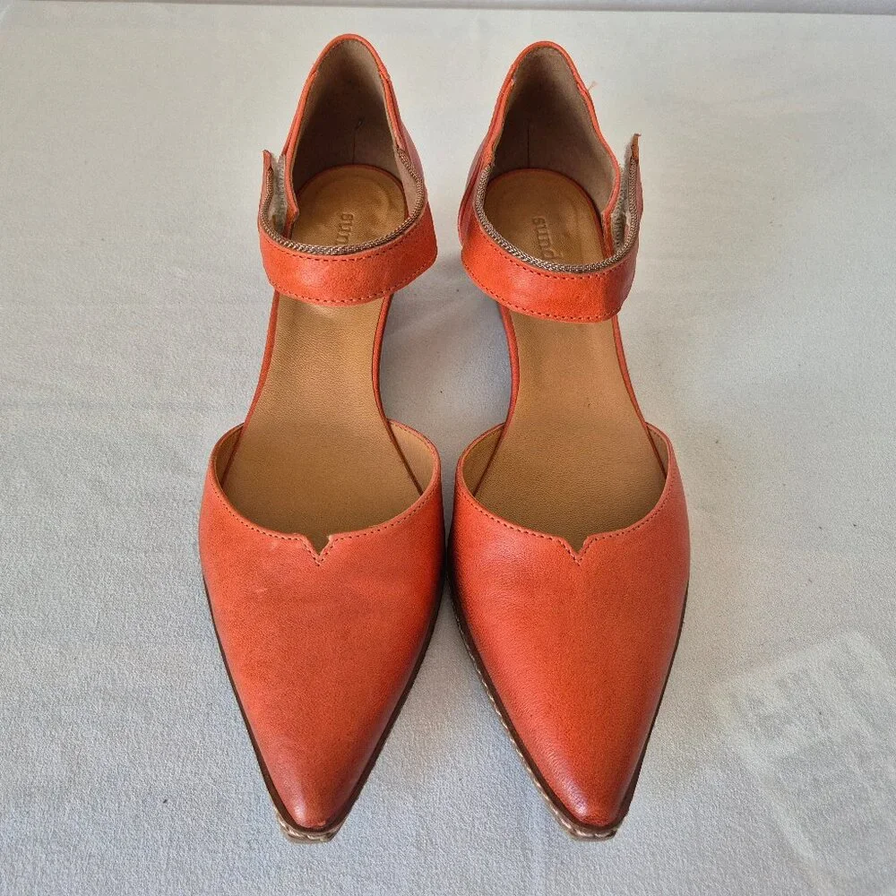 Sundance Coralise Made in France Orange Leather Mary Jane Shoes Hook Loop - Picture 3 of 11
